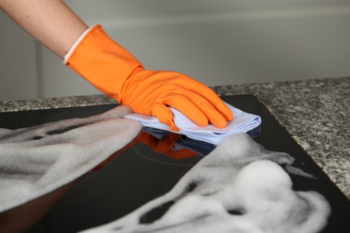 Cleaning team working in an office space
